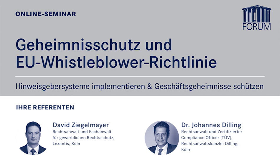 Online Seminar zum Thema Whistleblowing beim Forum-Institut mit Dr. Dilling